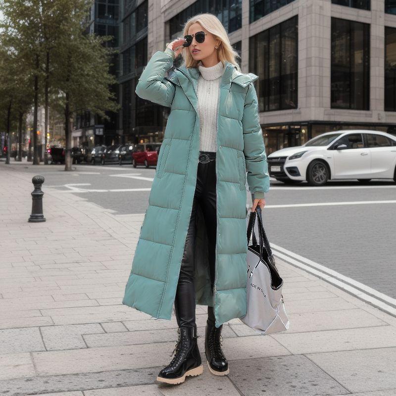 Product Introduction of Over The Knee Long Parkas Coat Female 2024 Winter Fashion Slim-fit Down Cotton Hooded Thick Warm Parkas Coat Winter Jacket Women 8