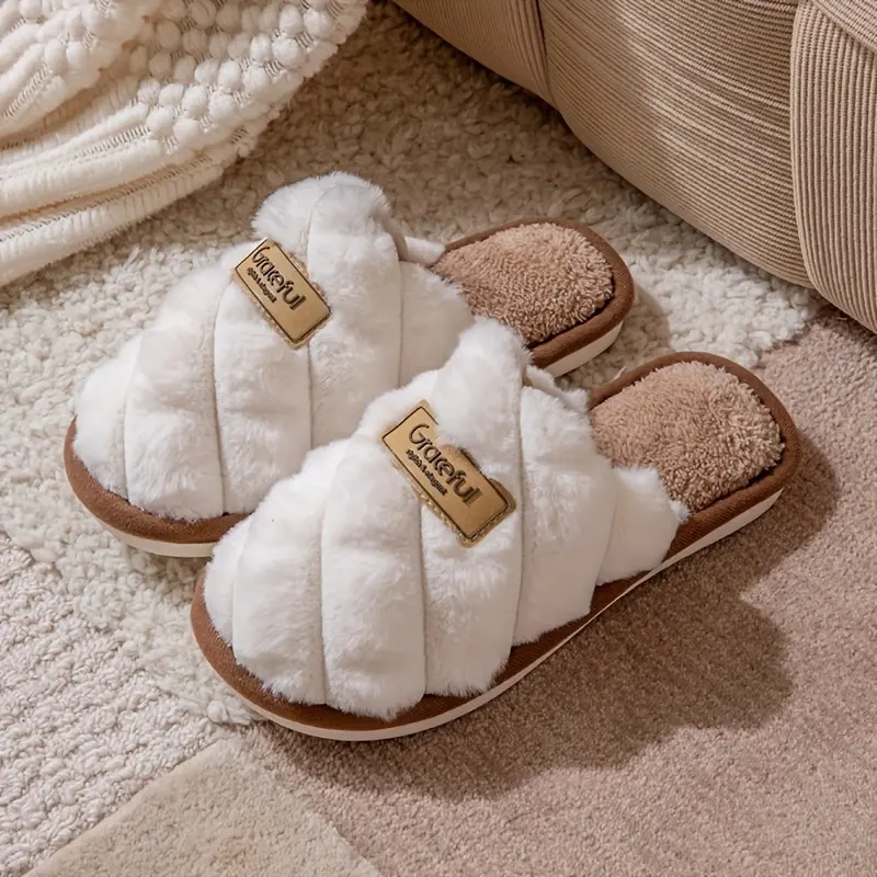 slippers women,Cozy Plaid Colorblock Slippers for Men & Women - Warm, Non-Slip Indoor Home Shoes with Soft Faux Rabbit Fur Lining