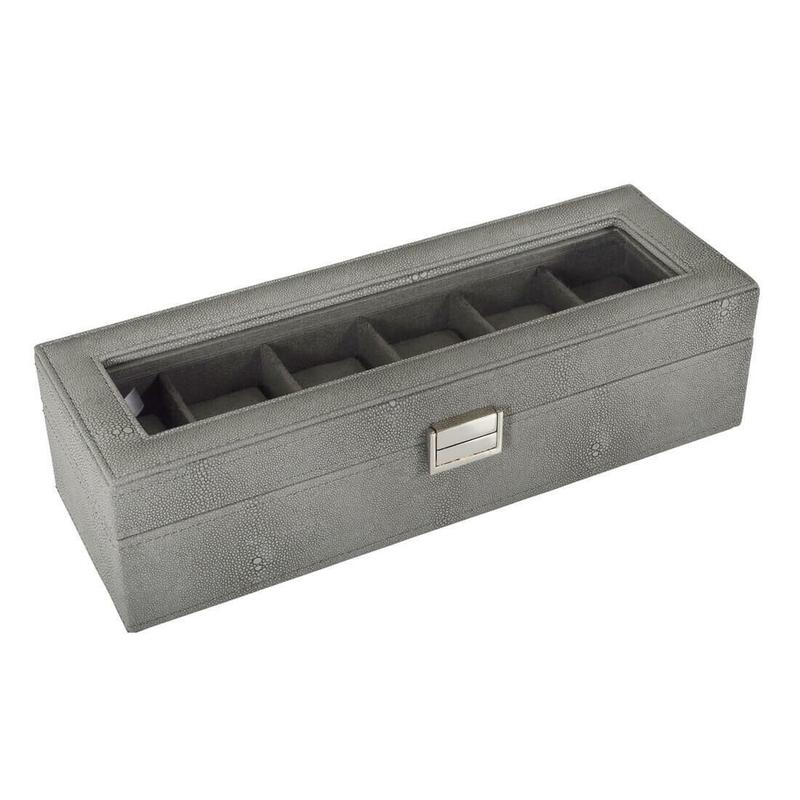 Faux Leather Display Box For 6 Watches With Glass Window Organiser Case Metal Closure 2