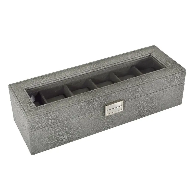 Faux Leather Display Box For 6 Watches With Glass Window Organiser Case Metal Closure 2