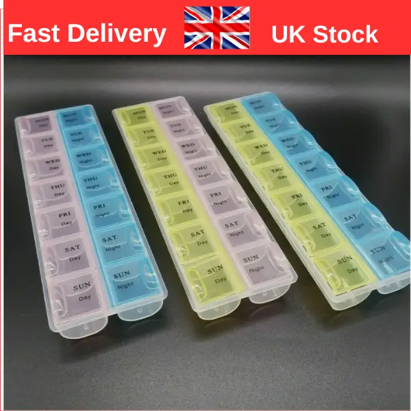 7 Day Pill Box Medicine Dispenser Storage Case - Home Organizer for Day/Night - Containers, Covers Healthcare Tablet Aid