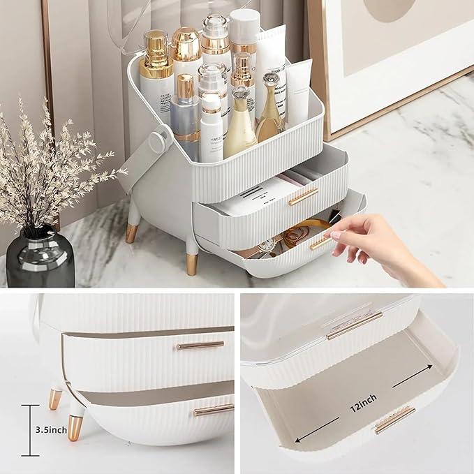 Multi-Function Make Up Case Waterproof Dustproof Cosmetic Storage Box with Transparent cover, Organizer Skin Care Products Jewelry Organizer, Finishing Box for Bedroom Bathroom Desktop, Easy to Carry In Hand, Valuable gift for mother, wife and girlfriend. 8