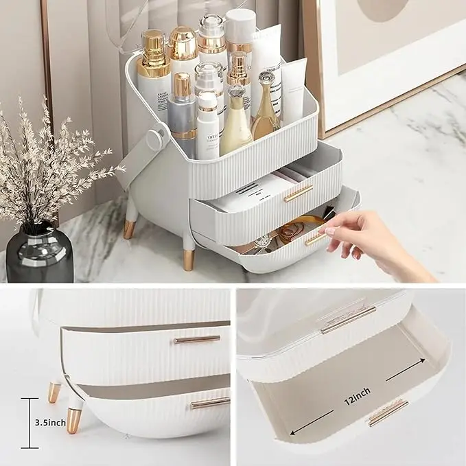 Multi-Function Make Up Case Waterproof Dustproof Cosmetic Storage Box with Transparent cover, Organizer Skin Care Products Jewelry Organizer, Finishing Box for Bedroom Bathroom Desktop, Easy to Carry In Hand, Valuable gift for mother, wife and girlfriend. 7