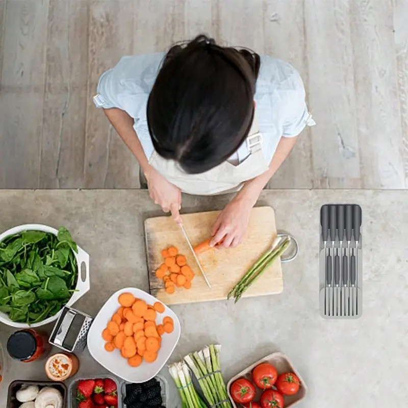Professional Lying 2 Tier Knife Block,Compact Kitchen Knife In-Drawer Organizer,Drawer Insert For Kitchen Utensils,Streamlined Storage For Efficient Kitchen Organization 3