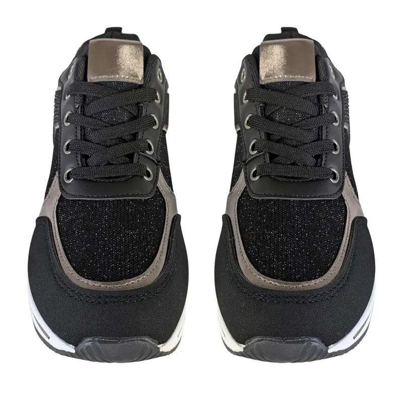WOMENS LADIES GIRLS FOOTWEAR HIDDEN HEELS DIAMANTEE CONTRAST METALLIC TRAINERS SHOES CASUAL OUTDOOR STYLISH HIDDEN WEDGE LACE UP GYM SHINY TRENDY SHOE IN GOLD GYM SHOES WORKOUT JOGGING ACTIVEWEAR SIZES 3-8 Runner Training Sports Shoes Athletic 3