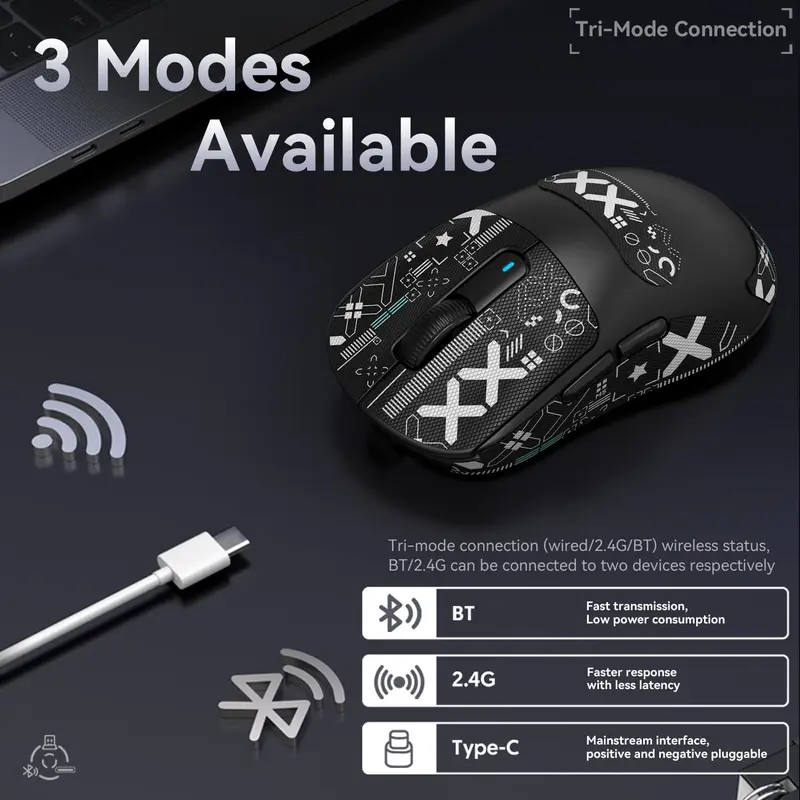 ATTACK SHARK X3 49g SUPERLIGHT Mouse with Tape, PixArt PAW3395 Gaming Sensor, BT/2.4G Wireless/Wired Gaming Mouse, 6 Adjustable DPI 26000, 200 Hrs Battery, Office Mice for Win11/Xbox/PS/Mac 5