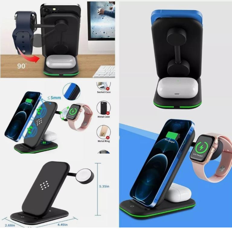 3 in 1 Fast Wireless Charging Station Dock for iPhone Airpod & Android - Smartphone & Cellphone 3
