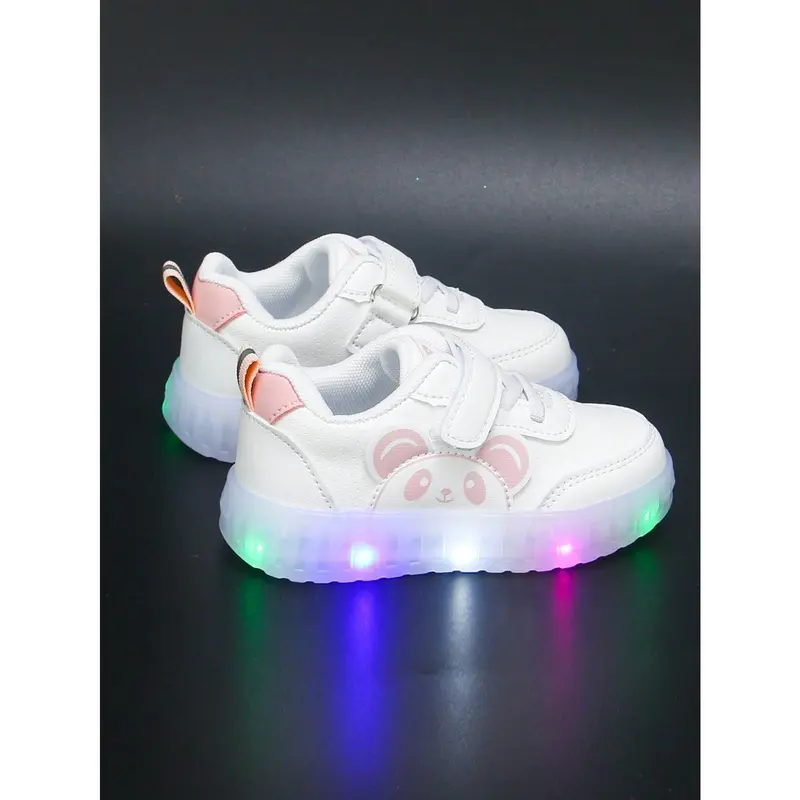 6 Pairs Of Fashionable All-Season Baby & Toddler Girls Shoes, PU Leather Material, White Sneakers, Casual Flats, Cartoon Animal Pattern, Shoe Size 13.5-18.1cm 7