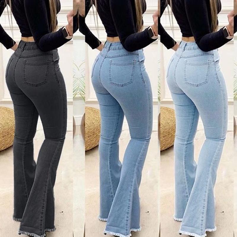 Product Introduction of Women High Waist Denim Jeans Solid Slim Flare Pants Ladies Skinny Full Length Jean S-3XL 15