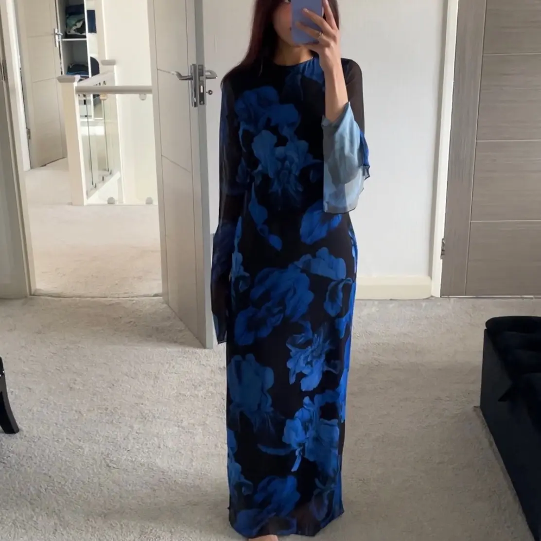 SHESOUT in the split sleeve blue floral maxi dress
