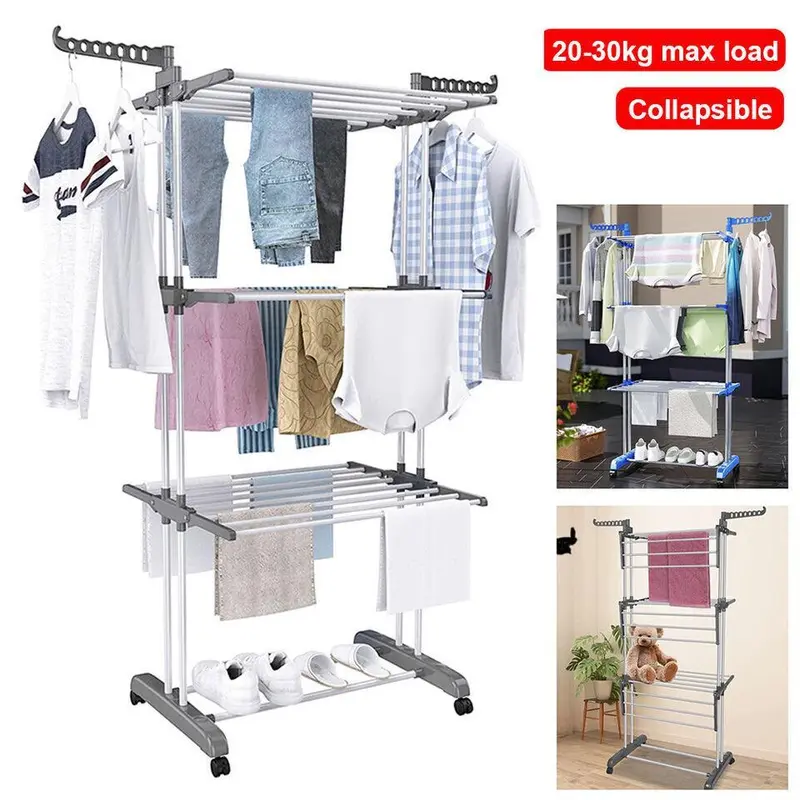 4 Tier Foldable Laundry Dryer Rack Extra Large Bedroom Outdoor Clothes Airer Accessories Hanger Hangable 3