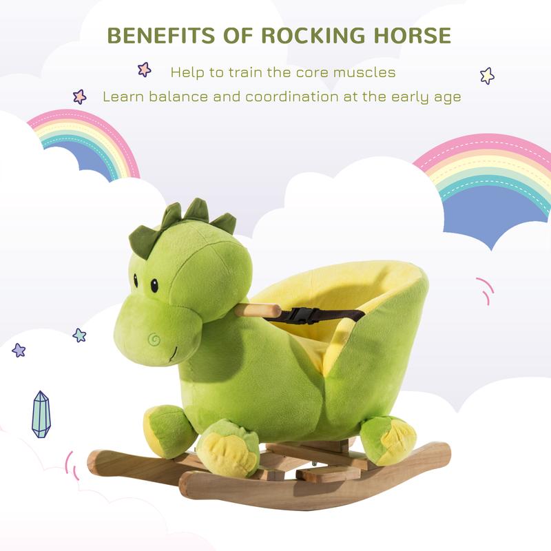 HOMCOM Kids Rocking Horse, Plush Ride-On Dinosaur Seat, with Seat Safety Belt, 32 Songs, Ride-On Horse 4