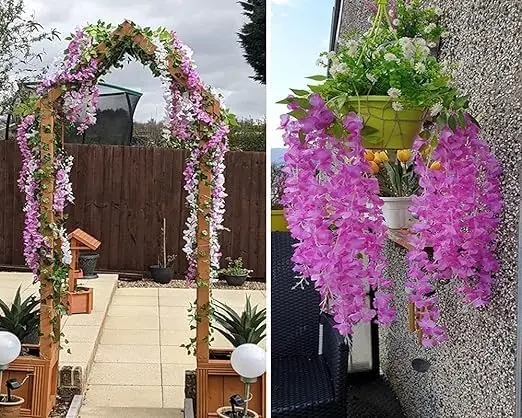 Home Decor 3 Branches Wedding Party Decorations Hanging Flower Vines Artificial Wisteria Flower 12pcs, Excellemt Garden Decor lasts forever. Washproof artificial flowers 7