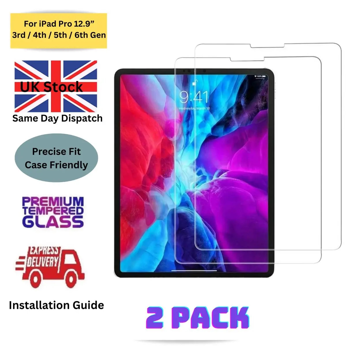 Tempered Glass Screen Protector For iPad Pro 12.9" 3 4 5th 6th Gen 2018 2020 2021 2022