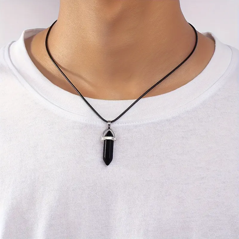 E&I    Black Crystal Hexagonal Pendant Necklace with Stylish Design - Ideal for Casual Wear and Couples' Vacations 5