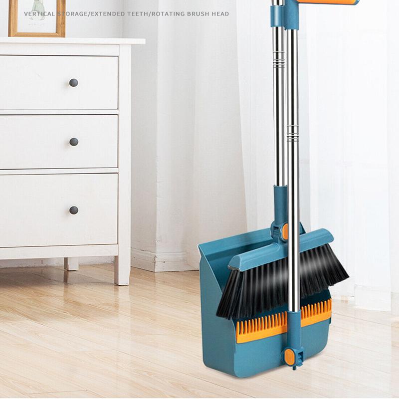 Product Introduction of Long Handled Dustpan and Brush Set Strong Metal Handle Dust Pan & Broom Sweeper Cleaning Collapsible 15