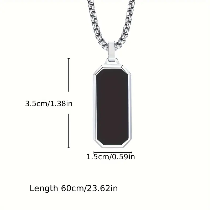 1pc Elegant Men's Stainless Steel Necklace with Sleek Black Enamel Geometric Pendant - Durable 201 Stainless Steel, Ideal Personal Gift for Him 2