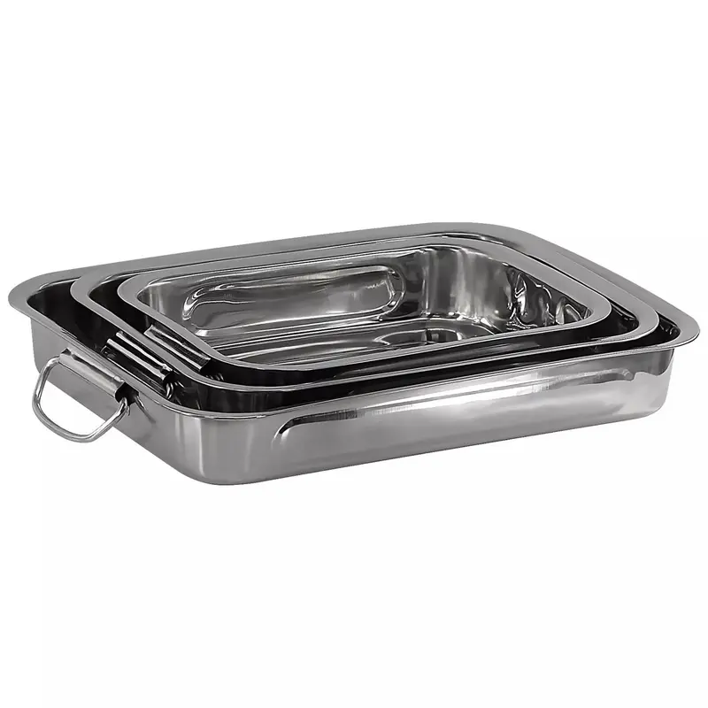 Stainless Steel Roasting Trays Set of 3 - Oven & Dishwasher Safe Bakeware 3