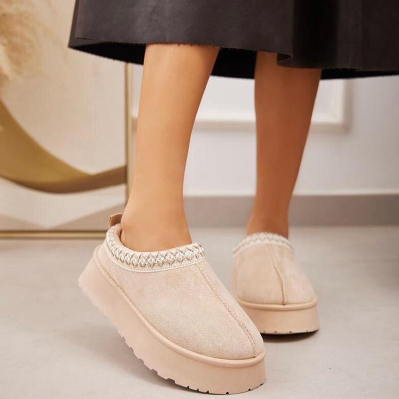 Autumn Winter Warm Suede Braided Outdoor Slippers Fashion Genuine Leather Fluffy Fur Lining Shoes for Autumn Winter Flat Sole and Platform Sole 2 Styles Optional Women's Autumn Winter Warm Suede Braided Outdoor Slippers with Fluffy Fur Lining - Girl gift 2