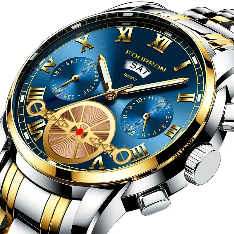 1pc Elegant Men's Stainless Steel Quartz Watch with Date Calendar, Luminous Hands, Round Zinc Alloy Case, Business Style, Water Resistant, Battery Powered Electronic Movement - Ideal Gift for Birthdays and Holidays Valentine's Day 7