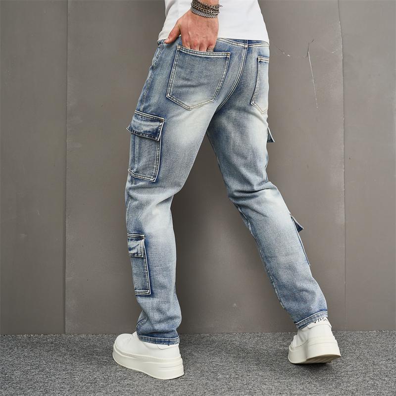 Product Introduction of Men Multiple pockets Cargo Jeans Stylish Streetwear Male Loose Carpenter Straight Casual Denim Pants 16