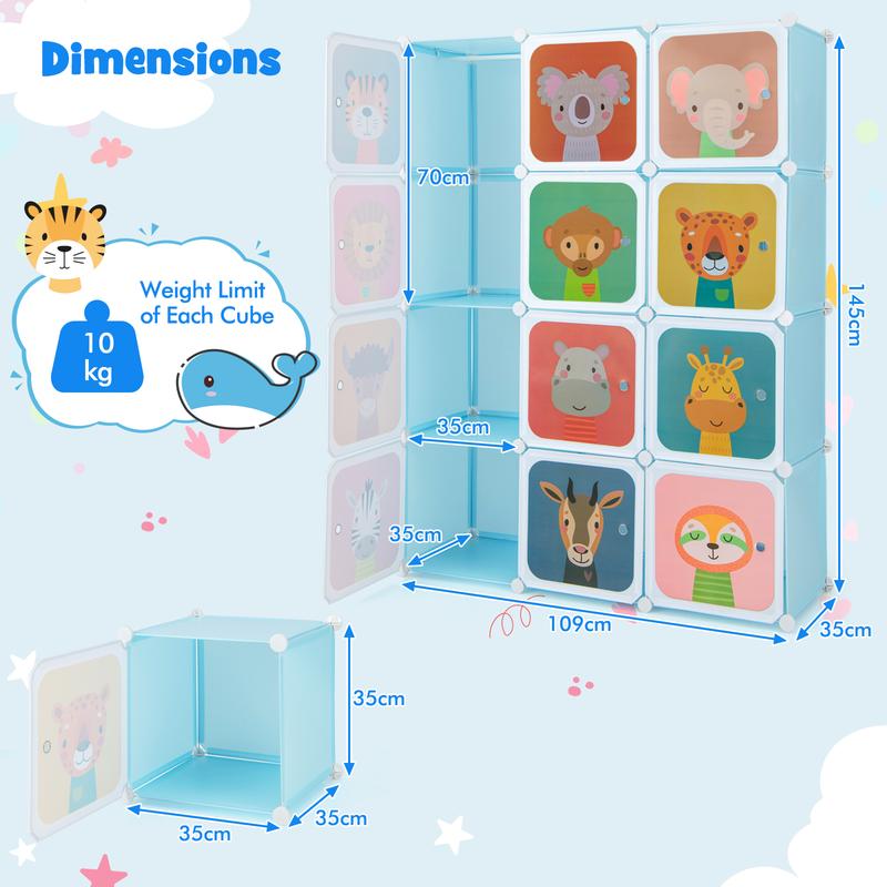 COSTWAY 12 Cube Portable Kids Wardrobe with Hanging Section 3
