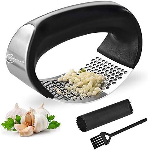 Garlic Press with Steel Edge - Stainless Steel - Premium Quality Kitchen Utensil for Easy Garlic Peeling and Cleaning - Utensils 0