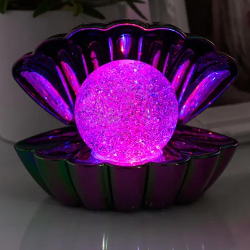 Colour Changing Glitter Sea Shell LED Mood Light USB Night Light Clam Ball 3