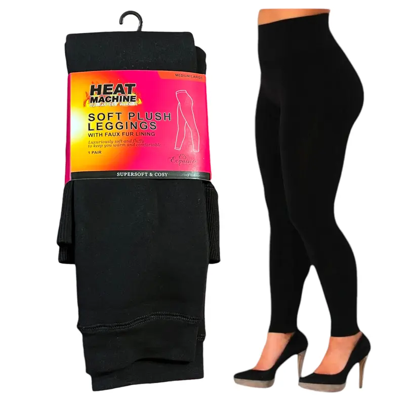 Women's Plush Thermal Leggings - Black, Stretchy, Soft, Tummy Control, Winter Fabric - Faux, Fit Fit Faux Fur Medium Casual 2