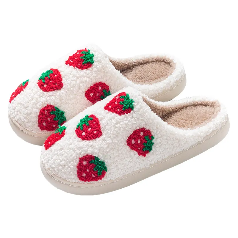 Product Introduction of MILAN GOLD  Cute Cartoon Strawberry Design Thick - Soled Warm Slippers for Both Men and Women Couples - Perfect for Cozy Winter Home Wear. 2