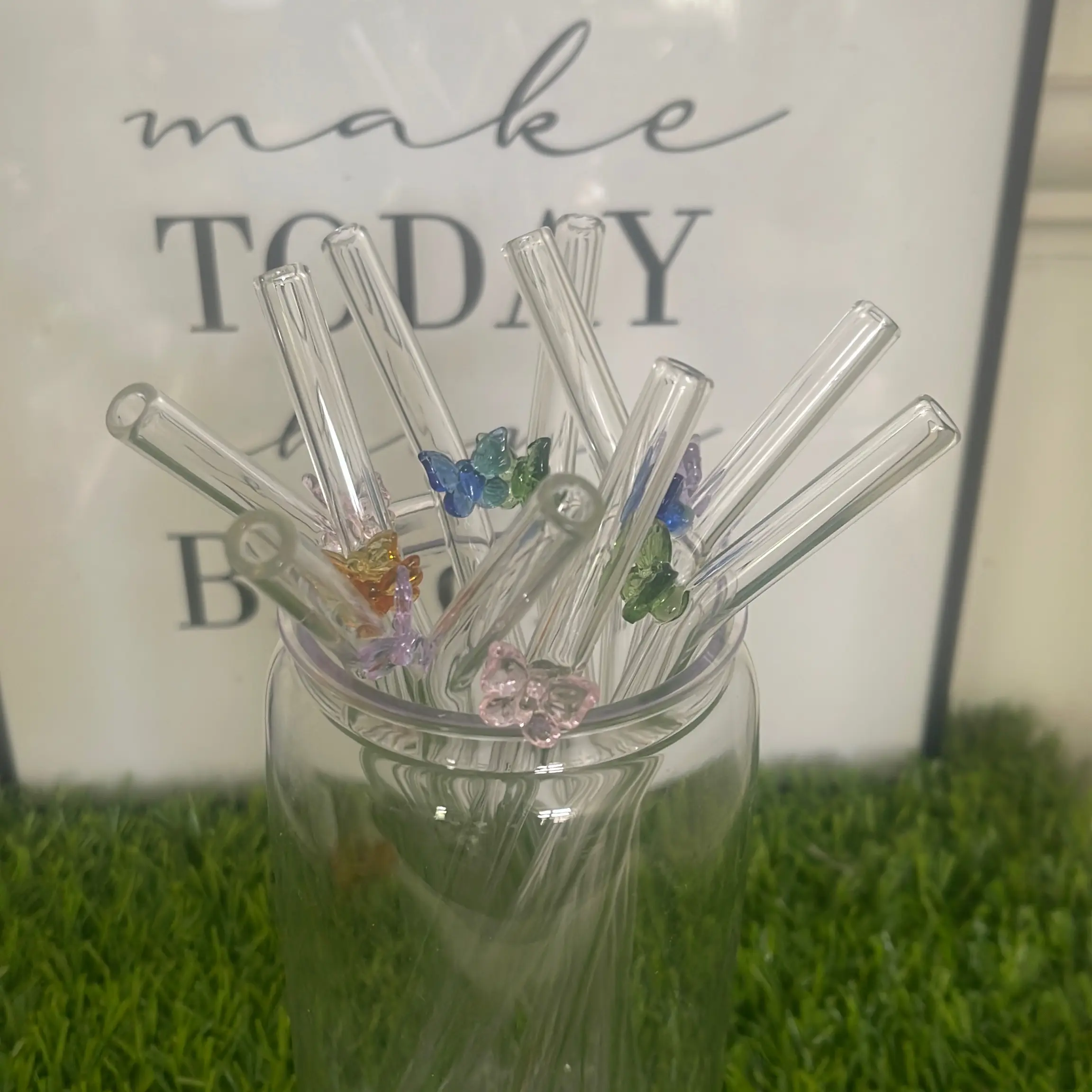 Glass Butterfly Straw for Cups Drinkware Reusable Glass - Libbey Cup, replacement straw, eco-friendly straw zak Cups & Saucers