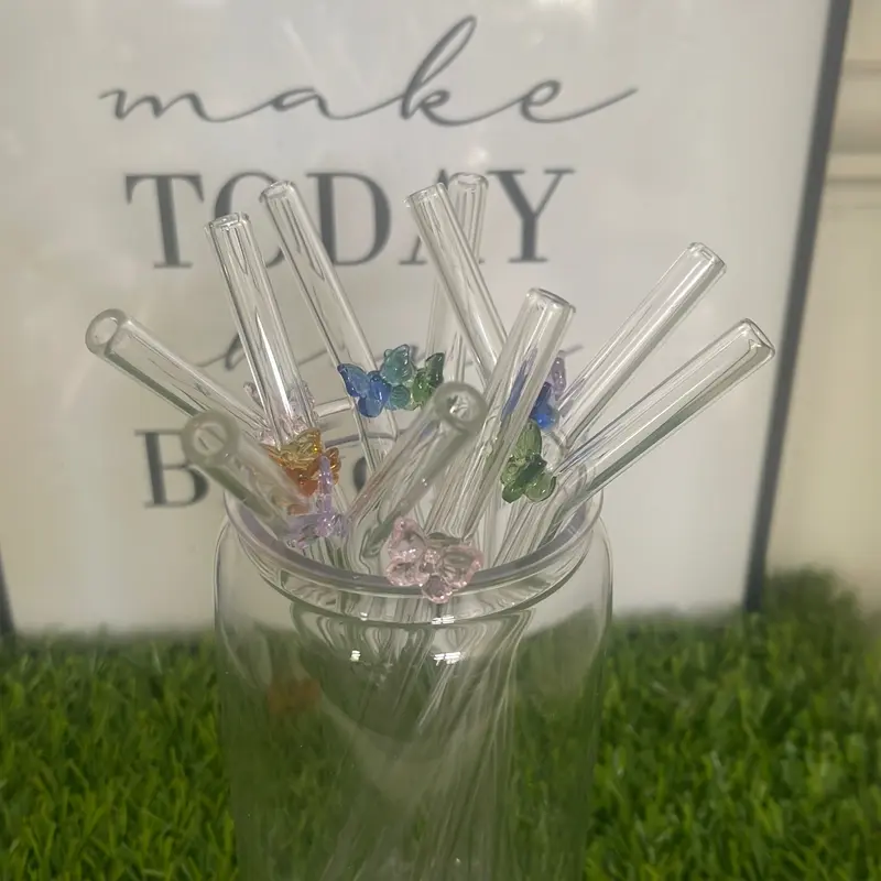 Glass Butterfly Straw for Cups Drinkware Reusable Glass - Libbey Cup, replacement straw, eco-friendly straw zak Cups & Saucers 0