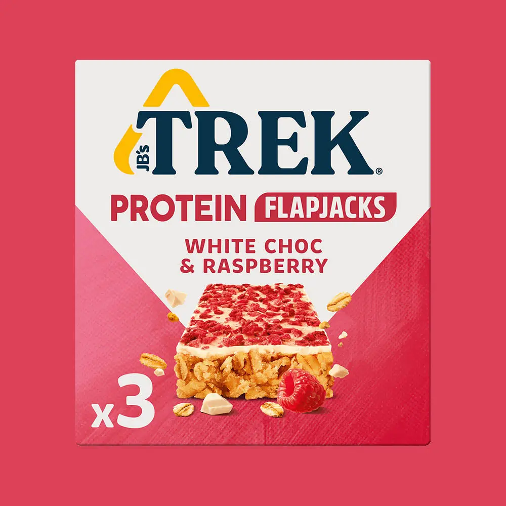 Trek White Chocolate Raspberry Protein Flapjack Bar Snack healthy  protein 3x50g