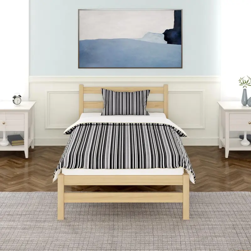 Panana Single Bed Frame, Solid Pine Wood 3ft Bed for Kid, Strong Slats and Legs Bed for Bedroom Furniture, Natural Color, 97 * 190cm 1