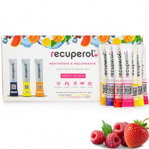 Recuperol Electrolyte & Vitamin Powder Drink Mix, Low-Calorie Hydration for Exercise, Partying & Travel Beverage