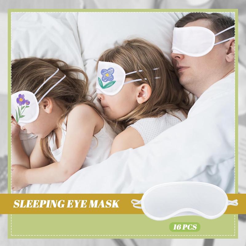 16 Pieces White Eye Masks Sublimation Masks Sleep Shade Blindfold Eye Covering Color Your Own Covering with 16 Fabric Marker Pens and a Bag DIY for Travel Game Sleepover Party Supply(White) 6
