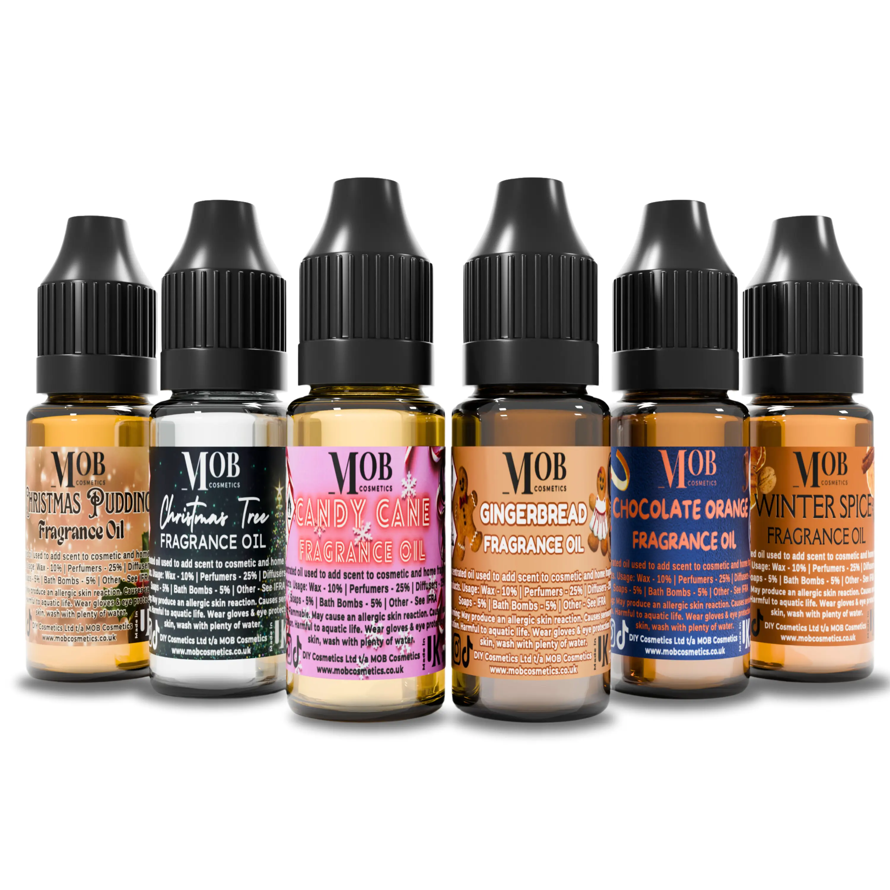 6 x 10mL Set of Christmas Xmas Winter Luxury Fragrance Oils - Concentrated! Suitable for Soaps, Bath Bombs, Candles, Diffusers, Humidifiers, Wax Melts and Sprays! Manufactured in The UK Perfume Aroma Freshener Fruits Mint fragrance Scent Chocolate Scented