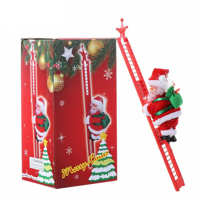 Christmas Electric Santa Claus Climbing Ladder Doll Music Xmas Gift Set Decor Party Decoration Ornaments Plastic 6