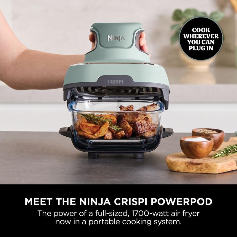Ninja CRISPi Portable Air Fryer, 3.8L, 4-in-1: Air Fry, Roast, Keep Warm, Recrisp, Space Saving Compact Design, 6 Portions, 2x Removable Glass Containers & Lids, 1700W, 5