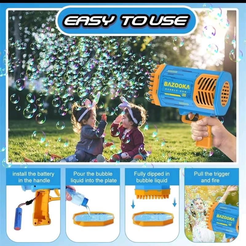 69 Hole Bubble Bazooka Gun USB RECHARGEABLE Bubble Gun Rocket Launcher Bubble Machine & Cooling Fan Kids Outdoor 5
