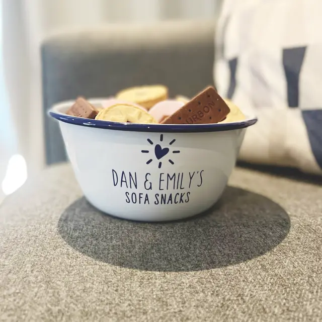 Sofa Snacks Personalised Enamel Bowl