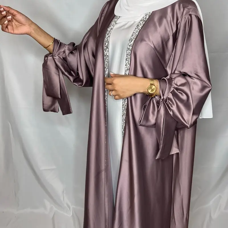 Layan Satin 3 Pcs Abaya Set- Women's Satin Tie Sleeve Abaya With Hijab, 3 Pcs Abaya Set, Abaya for Women, Muslim Clothes, Modest Outfits 7