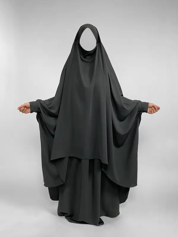 2 Piece Black Jilbab | Waterfall Style | Matte 2