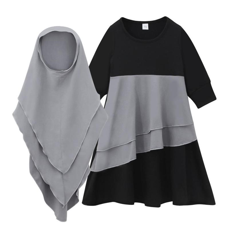 HASASERIES HS1194 2pcs Set,Child Abaya with Two Layer Khimar 3