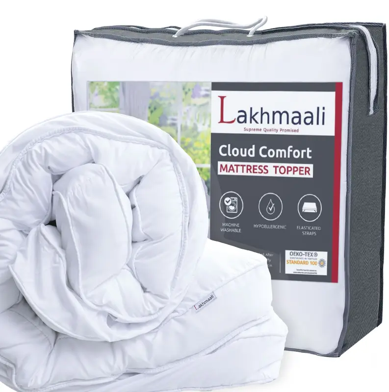100% Microfiber Mattress Topper 10cm Deep Luxury Hotel-Quality Washable Non-Allergenic Super Absorbent Comfort at Home Super Soft & Plush Box Stitched Quilted Bed Topper with 4 Corner Strap Available in ALL UK Sizes 6