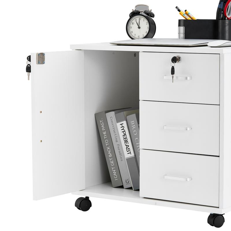 Product Introduction of Modern Mobile File Cabinet with Lockable Drawers and Wheels - Spacious 3-Tier Storage for Documents, Books & More - Ideal for Home Office 5