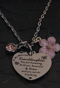 Product Review of Cute Heart Shaped Pendant Necklace with Rhinestones & Pink Flower Charm Decor, Fashion Jewelry Accessories for Granddaughter As Gift from t**e 0