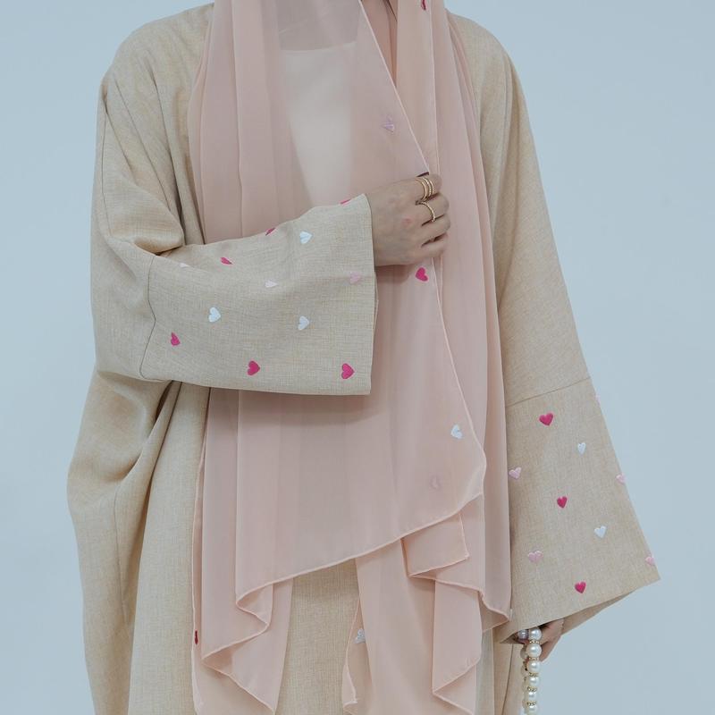HASASERIES HS0998 2pcs Set Heart Embroidered Cardigan Robe and Love Hijab party  abaya abaya  women 5