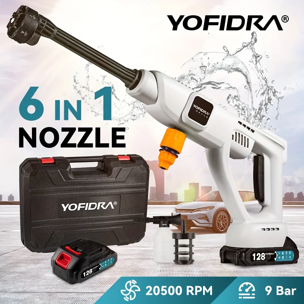 Portable High-Pressure Cleaning Gun, Electric Car Wash Gun, Yard Cleaning Gun, 6-In-1 Nozzle Car Wash Water Gun, 5-Meter Water Pipe, With Battery And Charger, High-Pressure Cleaning Electric Tool - Suitable For Yard Cleaning/Fence/Floor/Car