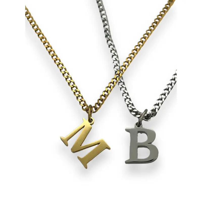 Classic initial necklace in silver or gold tone water resistant 0